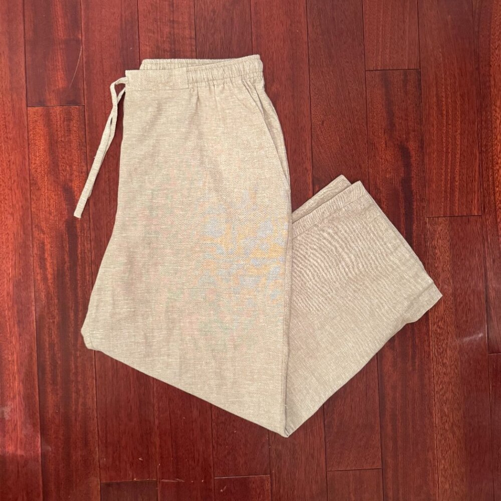 Size Large Linen Cropped Pant - Sag Harbor Pull On - Vintage Tan Ankle